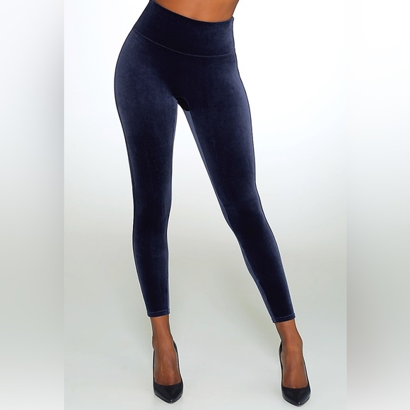 Spanx Velvet Suede Navy Blue High Rise Leggings Sz M - Picture 1 of 4